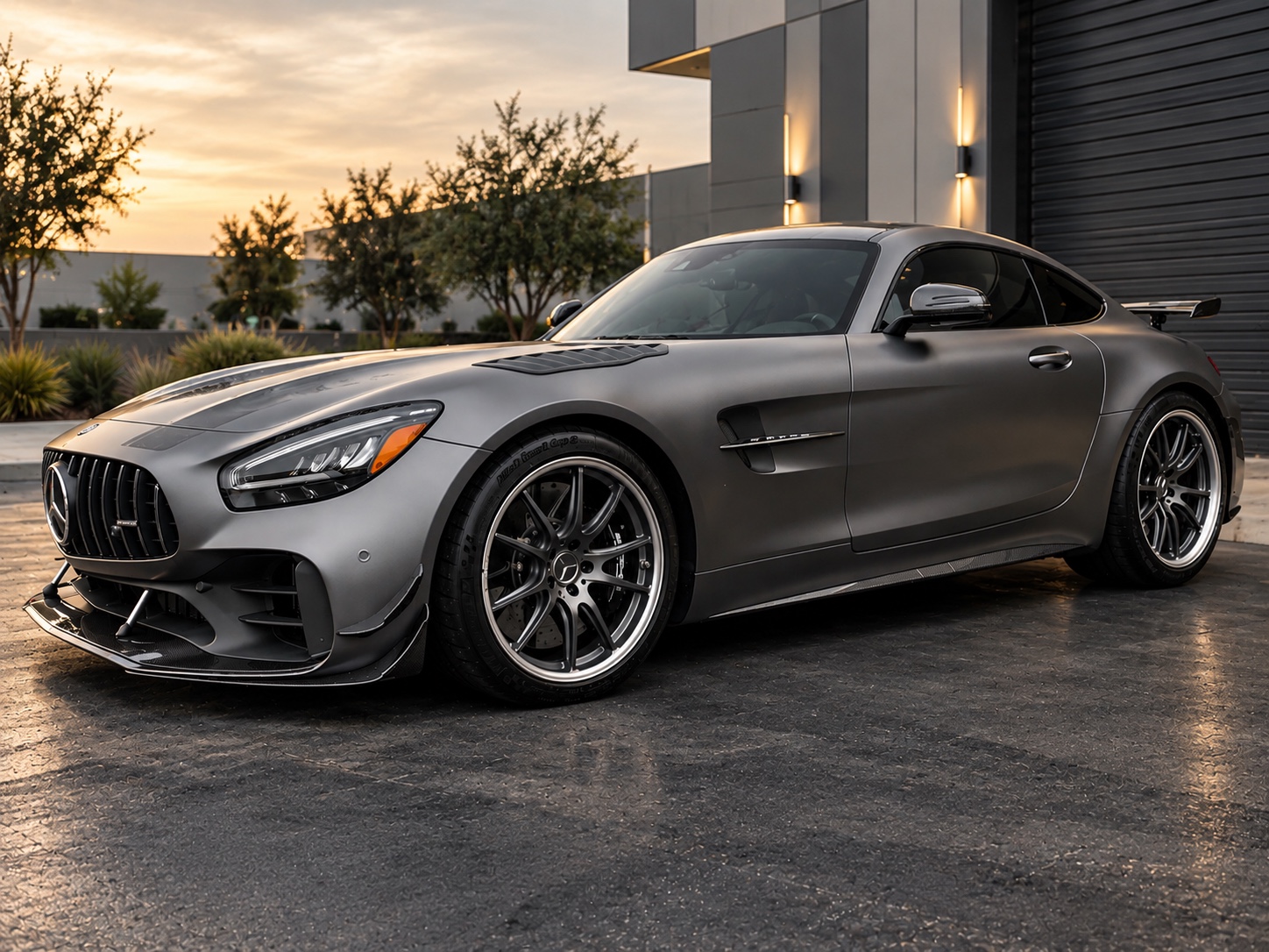 Satin gray Mercedes-AMG GT coupe